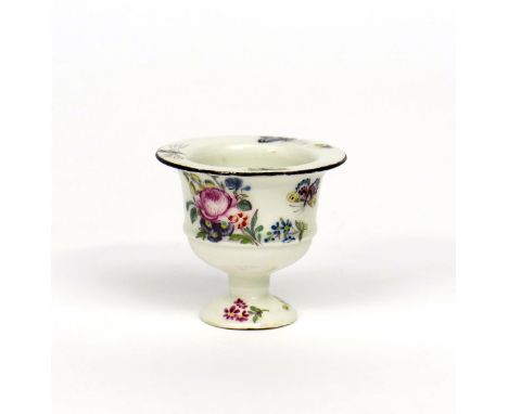 A small Bow vase  c.1758, after Mennecy, of diminutive campana shape, painted in the Chelsea manner with delicate flower spra