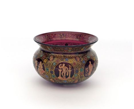 A Continental glass copy of the San Marco bowl  19th century, possibly Italian, the ruby glass decorated in the Byzantine man