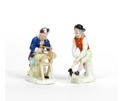 Two Meissen figures of woodcutters  mid 18th century, modelled by J J Kändler after engravings by Edmé Bouchardon, one kneeli