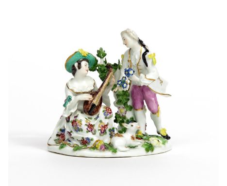 A Meissen figure group of lovers  2nd half 18th century, modelled by J J Kändler, of a gallant offering flowers to a shepherd