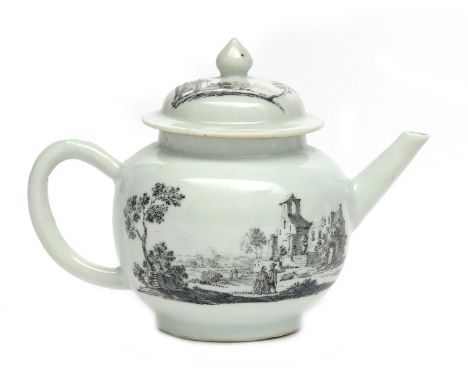 A London-decorated Chinese teapot and cover  Qianlong 1736-95, possibly decorated by Thomas Hughes in black monochrome pencil