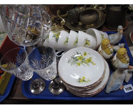 A Gainsborough Electroplated Candle Stand, with lead crystal bowl, a pair of crystal wines with plated stems, Royal Stuart ch