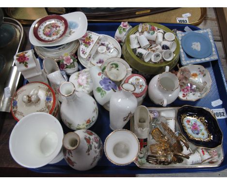 A Royal Crown Derby Pin Dish and Vase, further china decorative wares including Wedgwood, Noritake, Coalport, Radford, Meisse