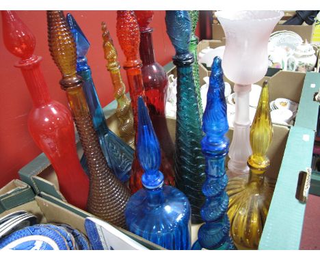 A Collection of 1970's Coloured Glass, varying designs in amber ruby, pink, green and blue:- One Box