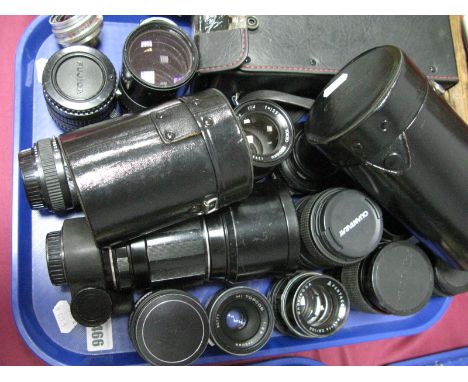 Over Fifteen Camera Lenses, including Asahi Super-Taknmar 1:4/300, Sigma 72mm telephoto, Fujinon-T f=200mm, Schneider 2.8/35m