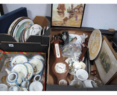 Collectors Plates, Dolls Teaset, barometer, fishing reel, jelly mould etc:- Three Boxes.