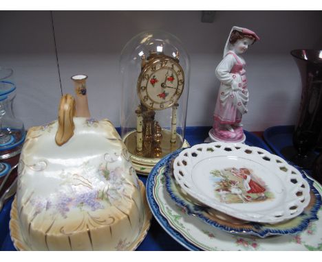 A Kundo Mantle Clock, continental cheese dish, bisque figurine, plates, Orchard Glory vase:- One Tray