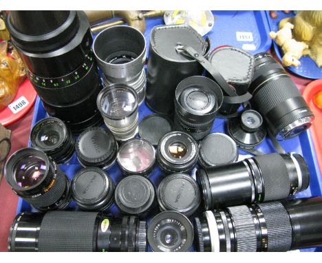 Over Twenty Camera Lenses, including Pentacon 4/300, Canon 80-200mm zoom lens, Canon 75-300mm, Vivitar 70-210 zoom, Quinar 1: