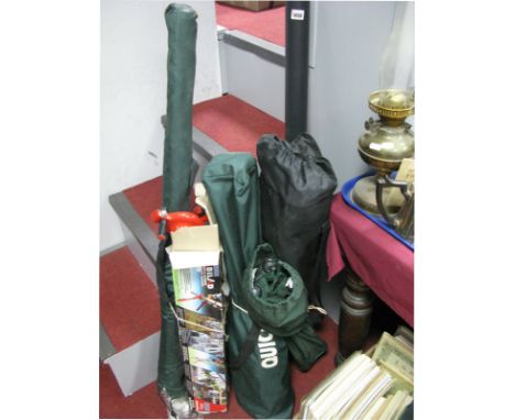 A Stabilad Ladder Aid, fishing rod, folding camping chairs, umbrella.