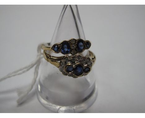 A 9ct Gold Sapphire and Diamond Dress Ring, collet set to the centre; together with another 9ct gold ring. (2)