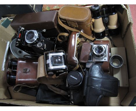 Optical Interest - A Chinon CM-4S cased camera (with a 50mm lens), Agfa Optima II, Kodak Duaflex, Certo Prontos - SVS folding