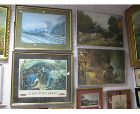 After Terence Cuneo, 'Clear Road Ahead', colour print, with British Railways logo, three other railway prints (4)