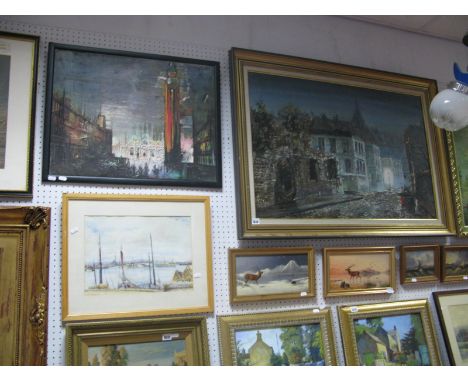 A G.Hunyadi, 'Venice by Night', oil on canvas, signed lower left, details verso, 60 x 90cm; Attributed Nina Bettison, Newlyn 