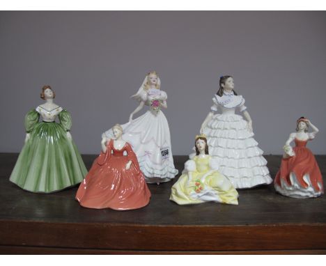 Five Coalport Figurines: Andrea, Natalie, Melanie, Wedding Day, Kelly; and a Royal Worcester 'Bridesmaid'. (5)