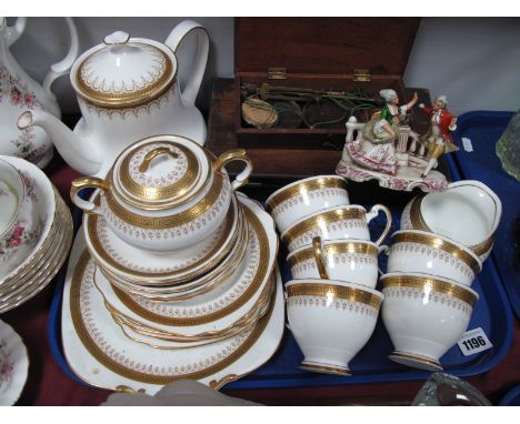 A Windsor China Six Setting Tea Set, with gilt and Greek key borders, matching three piece tea service, Continental china fig