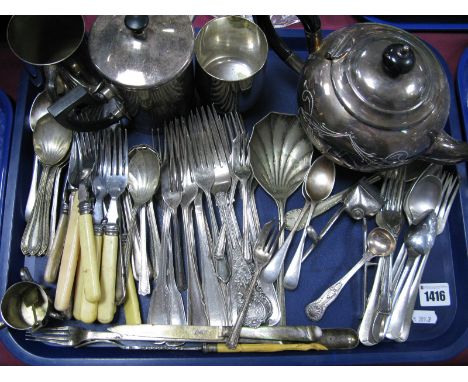 Plated Marrow Fork and  Scoop, plated teapot, tankards, etc:- One Tray.