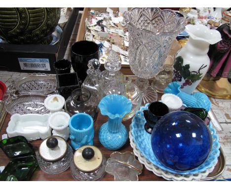 Opaque Glass, Caithness vases, pressed glass celery vase, scent bottles, etc:- One Tray