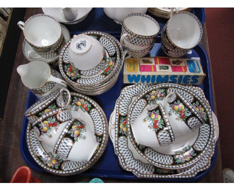 A Wellington China Tea Service, decorated with fruit, Wade Whimsies, etc:- One Tray