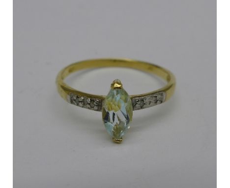 A 9ct gold, blue stone and diamond ring, 1.2g, O