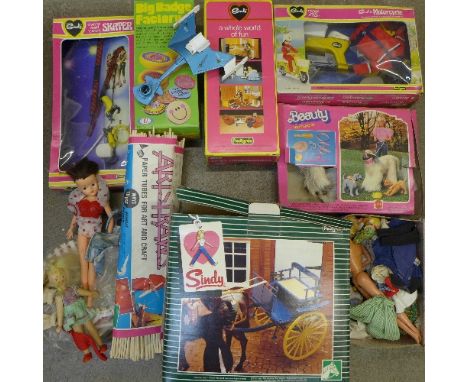 A Sindy motorcycle, wash basin unit and other Sindy products, etc.