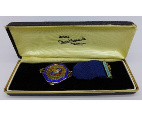 A silver and enamel lodge medal, by Fattorini, boxed