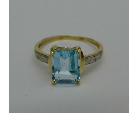 A 9ct gold, blue stone and diamond ring, 1.5g, O