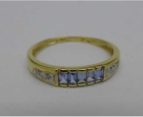 A 9ct gold, blue stone and diamond ring, 1.2g, O