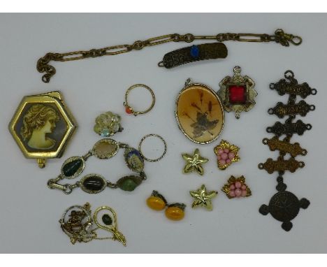 Costume jewellery, a lighter and a St. John Ambulance medal