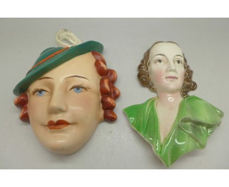 Two face mask plaques, Goebel and one other continental, height of largest 13cm