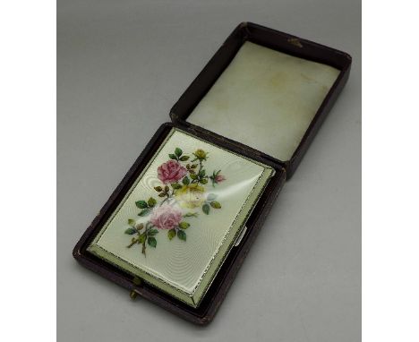 A silver and guilloche enamel case, Birmingham 1939, with associated protective case, weight 107g, 85mm x 63mm
