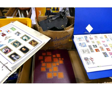 Three stamp albums and Pathe Scope Ace projector