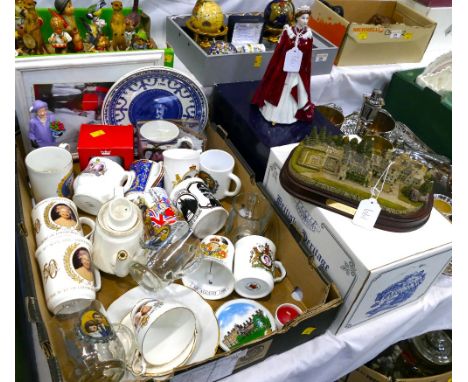 Royal Worcester celebration of Queens 80th birthday figure, Fraser Creations model of Balmoral Castle and box of commemorativ