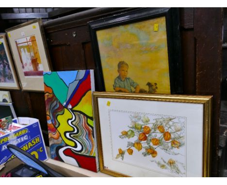 Limited edition print by Angela Thorpe "Kitchen Window" 7/10, an abstract canvas picture and floral picture by Diane Woolley,
