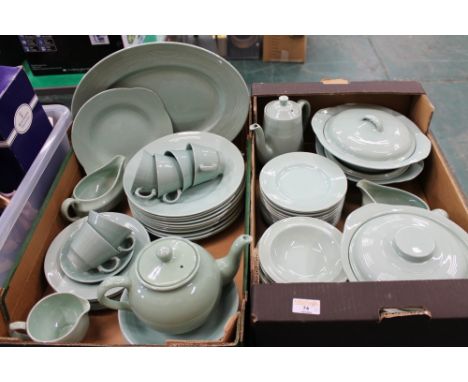 Two boxes of Woods ware, Green Beryl patterned tea and dinner service - tureens, teapot, ashettes, plates etc