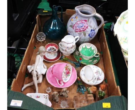 Wood & Sons Chinese rose jug, blue glass jug Nao ballerina, cabinet cups and saucers, trinkets and ornaments