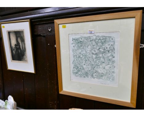 Geometric print by Pamela Beck and signed continental etching