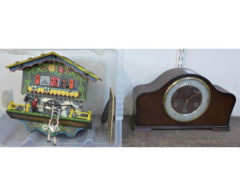 A Smiths oak mantel clock and a cuckoo clock 