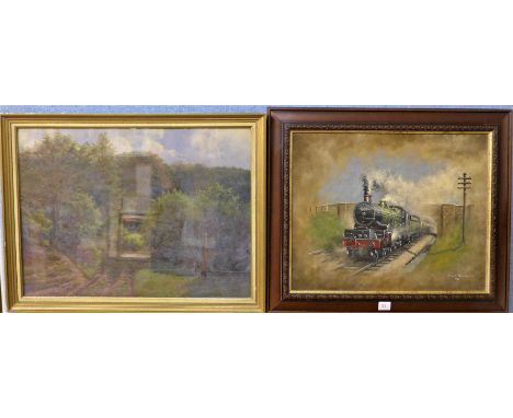 Warwick Richardson, steam engine, oil on canvas and one other