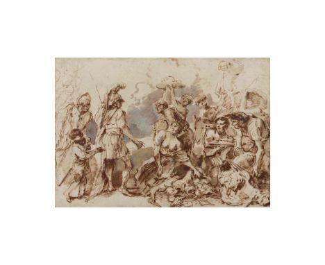 GIOVANNI BENEDETTO CASTIGLIONE, IL GRECHETTO (1609-1664)La famille de Darius devant Alexandre  pinceau, huile et gouache, col