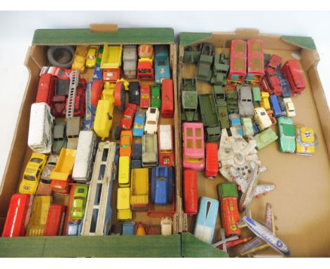 Two trays of mixed playworn die-cast models including Dinky military.