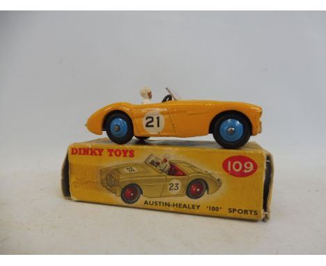 A boxed Dinky Toys Austin Healey, no. 109, model appears excellent, box vg.