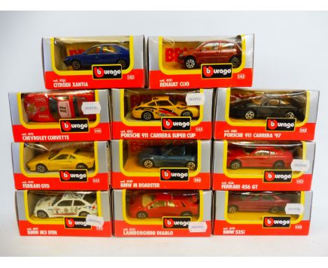 A quantity of Burago 1:43 scale vehicles, mainly roadsters and sports cars.