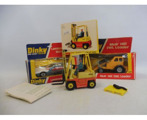 Three boxed Dinky Toys, Lamborghini Marzal, Muirhill Loader and Conveyancer.