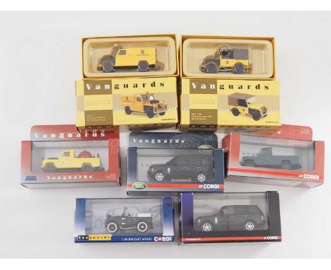 A group of 1:43 scale models by CORGI VANGUARDS, comprising of Land rover automobiles, to include a 1956 Land Rover Series I(