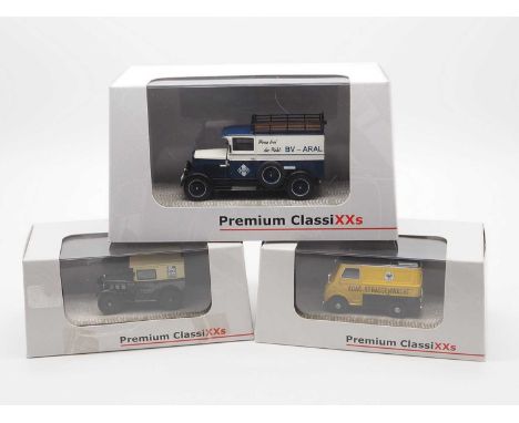 A group of 1:43 scale limited edition models by PREMIUM CLASSIXXS, comprising of a 1928 Dixi Van (Dixi-Werke Eisenach), a 195