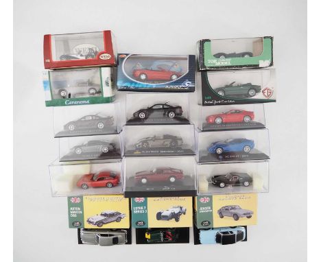 A large group of boxed and unboxed 1:43 scale models to include SOLIDO, CORGI and WEMI , comprising of British sports and GT 