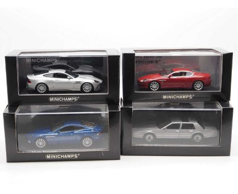 A group of limited edition 1:43 scale models by MINICHAMPS, comprising of Aston Martin automobiles, to include a 1982 Aston M