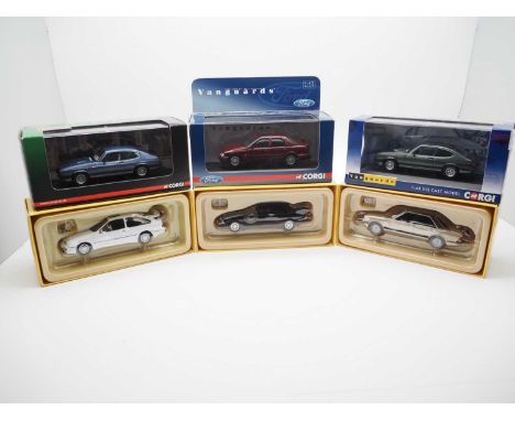 A group of 1:43 scale models by CORGI  VANGUARDS, comprising of Ford automobiles, to include a 1977 Ford Granada Mk II 2.8s, 