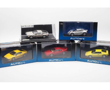 A group of 1:43 scale models by AUTO ART and VITESSE, comprising of De Lorean and Lotus automobiles, to include a VITESSE 198