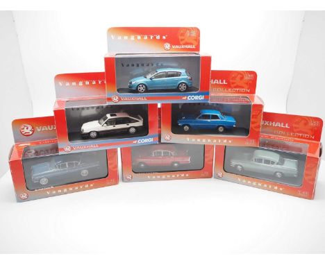 A group of 1:43 scale models by CORGI VANGUARDS, comprising of Vauxhall automobiles, to include a 1957 Vauxhall Cresta PA, a 